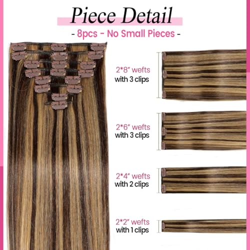 Clip-In Hair Extensions 14 Inch Real Human Hair Balayage Dark Brown Chestnut 80g