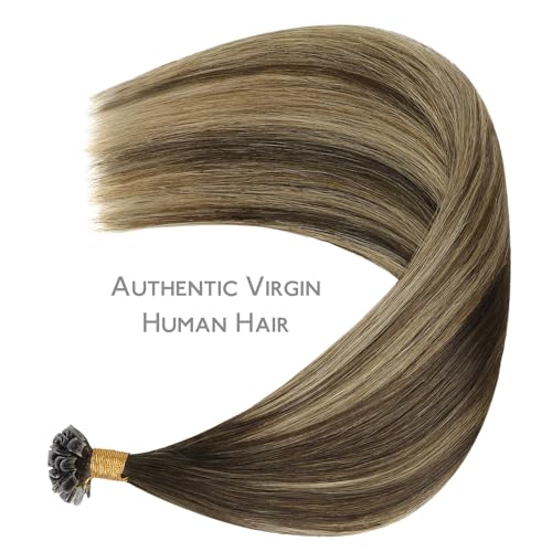 WENNALIFE 14 Inch Balayage Chocolate Brown to Caramel Blonde U Tip Human Hair Extensions 50g