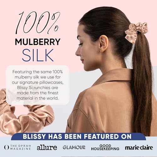 Silk Scrunchies 3 Pack - Rose Regular - 100% Mulberry Silk Hair Ties for Gentle Hold