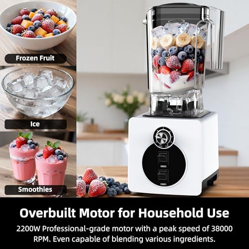 AIZIYO 2200W Heavy Duty Blender for Smoothies & Nut Milk, 60oz BPA-Free Pitcher, Dishwasher Safe, Multiple Programs, White