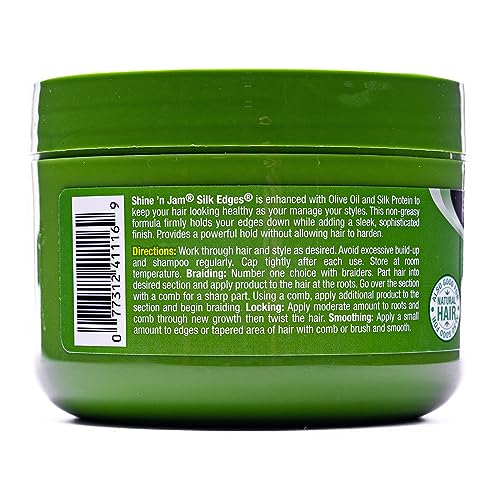 Ampro Shine-n-Jam Edges - Excellent for Taming Fringe, Ponytails, and Updos - Provides Firm Hold with Non-Greasy Shine - Moisturizes and Smoothes Hair with Silk Proteins - 8 oz