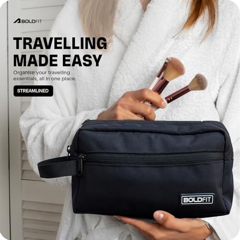 Boldfit Toiletry Bag for Men Toiletry Bag for Women Makeup Pouch, Travel Essentials Travel Organizer Makeup Bag Travel Pouch for Men for Travel Accessories Travel Kit for Toiletries, Wash Bag - Black,