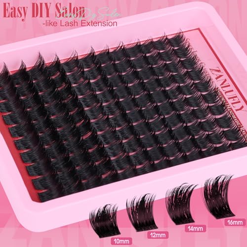 zanlufly Volume Lash Clusters Spiky Eyelash Clusters 120 Pcs Thick Cluster Eyelash Extensions with Thin Band 10-16mm Handmade Reusable Individual Eyelashes D Curly Lash extension DIY at Home