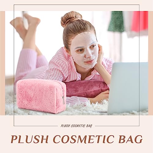 Sanwuta 9 Pcs Fuzzy Makeup Bag Bulk Aesthetic Preppy Fluffy Plush Cosmetic Pouch Zipper Cute Pencil Case Travel Toiletry Bag for Women Winter Christmas Gifts Wedding Party Favors, 9 Colors