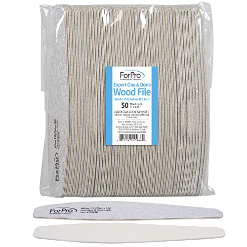 ForPro Professional Collection Expert One & Done Wood File, White 150 Grit/Zebra 180 Grit, Manicure & Pedicure Nail Files, 7¡± L x 1.25¡° W, 50-Count