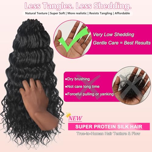 Vynoro 14 Inch 120 Strands Boho Ocean Wave Crochet Hair - Pack of 8, 1B
