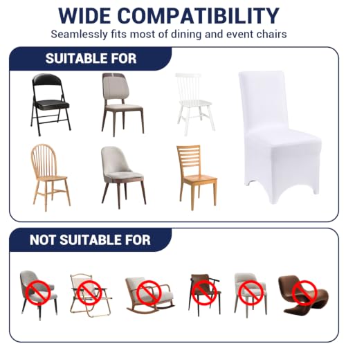 White Stretch Chair Covers 50 Pack - Reusable Wrinkle-Resistant Slipcovers for Wedding & Events - TUOTPE