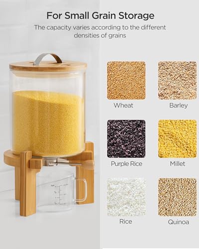 HBlife 5L Glass Rice Dispenser with Wooden Stand, Airtight Bamboo Lid & Measuring Cup