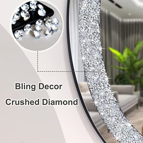 DMDFIRST 32x24 Inch Frameless Oval Crystal Bling Mirror Wall Decor - Silver