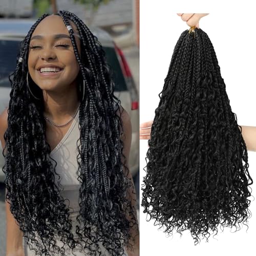 Goddess Box Braids Crochet Hair 18 Inch Boho Black Women 1B