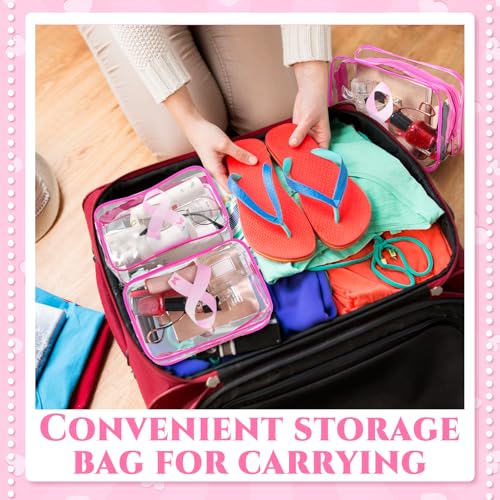 Breast Cancer Awareness Makeup Bag Set - 20 Clear Pink Ribbon Bags for Gifts & Travel