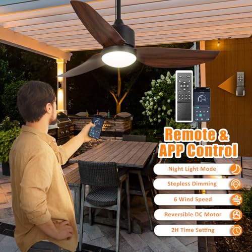 Outdoor Ceiling Fan with Light 42 Inch Waterproof Reversible DC Motor Remote Control