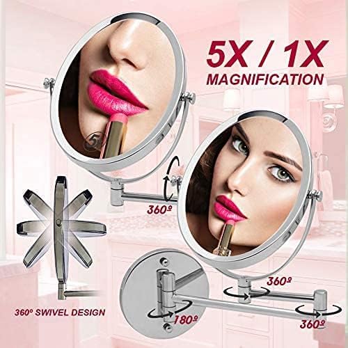 Wall Mounted Makeup Mirror with 5X Magnification, 6.6x8.6 Inch Oval Chrome