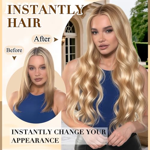 Light Blonde Highlighted Clip-In Hair Extensions 18 Inches - Seamless Real Human Hair for Women