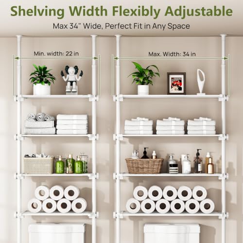 ALLZONE White Tension Mount Over The Toilet Storage Shelf – No-Drill, Slim Design