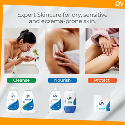 QV Cream with 10% Glycerin (500g) Rich Protective Moisturiser for Sensitive Dry Skin Fragrance Free Noncomedogenic Body Cream Hydrating Skin Care for Eczema Psoriasis Dermatitis Pump Dispenser Bottle