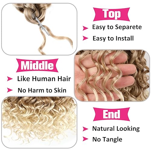 Union Beauty 8 Pack Water Wave Crochet Hair 18 Inch Ombre Blonde Synthetic Curl Extensions for Women T27/613