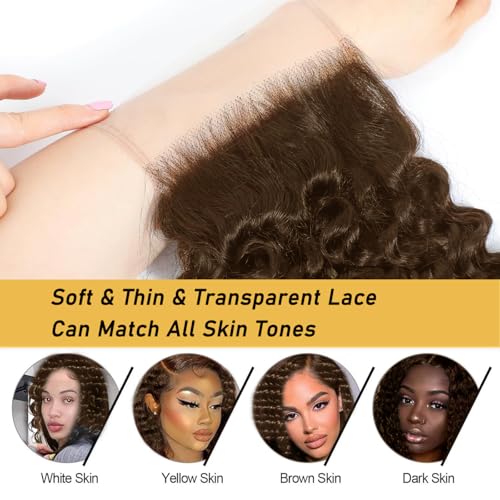 KAFEIER Brown Deep Wave Lace Closure 4x4, 10 Inch Brazilian Virgin Remy Hair