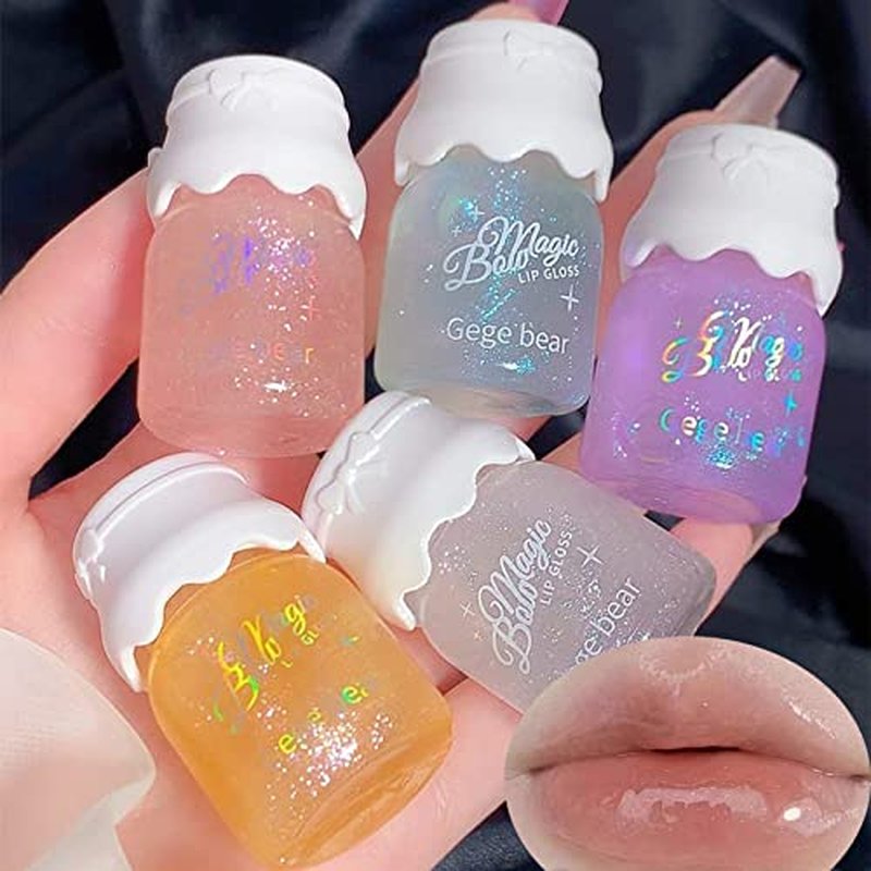 5 Colors Shimmer Lip Gloss Set Hydrating Lip Glow Oil Cute Hydrating Tinted Lip Transparent Balm Set