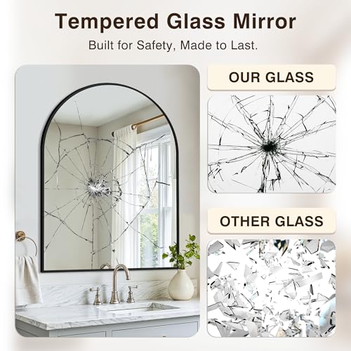 Arched Bathroom Vanity Mirror 40x30 Black - Over Sink Wall Mirror - Modern Design