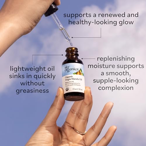 Sky Organics Organic Marula Oil for Face 100% Pure & Cold-Pressed USDA Certified Organic to Replenish, Balance & Boost Glow, 1 fl. Oz