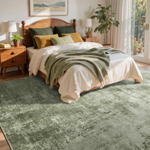 Cuzwlovita 8x10 Ft Green Abstract Washable Area Rug - Modern Living Room Decor