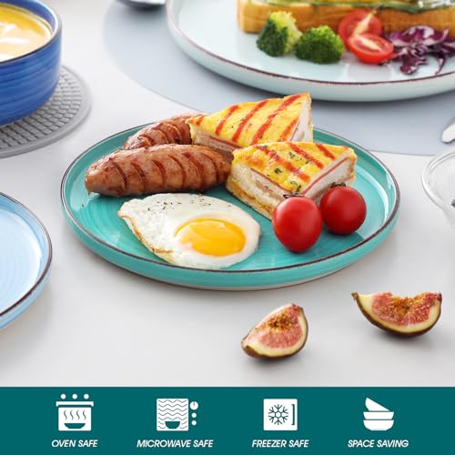 Blue Stoneware Dinnerware Set for 6 - 24 Pieces with Bowls, Plates & Variation