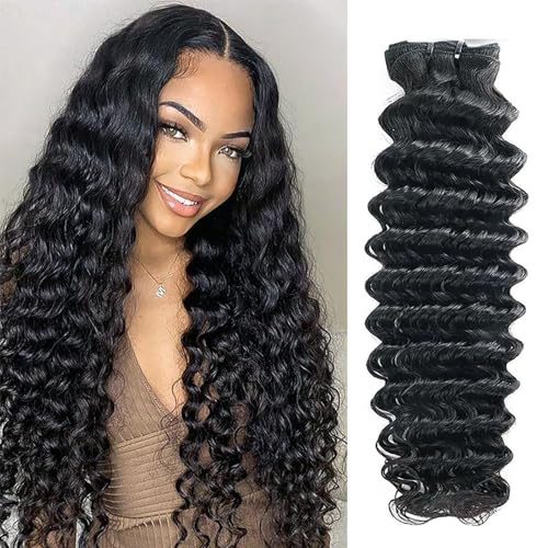 Deep Wave Human Hair Bundles 16 Inch Natural Black 12A Virgin Brazilian Hair