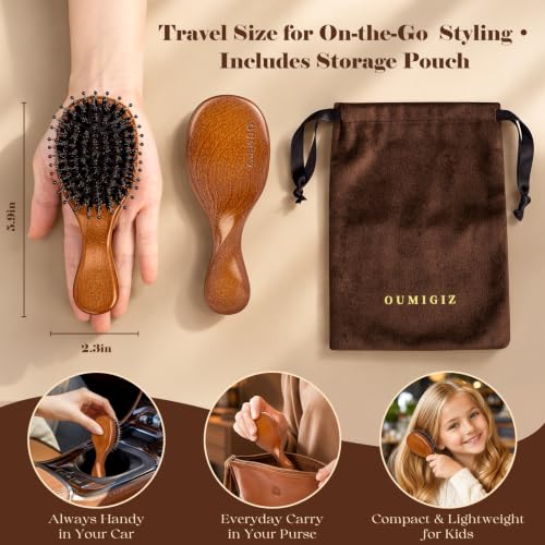 Small Boar Bristle Hair Brush - Handmade British Craftsmanship Travel Mini
