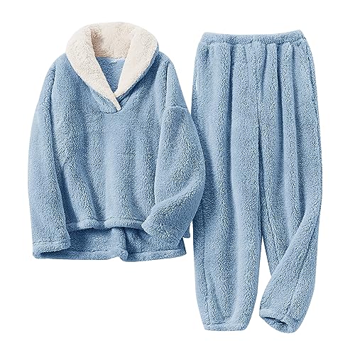 Fluffy Pajamas for Women Set Soft Comfy Fleece Pjs Pullover Pants Loose Plush 2 Piece Sleepwear Fuzzy for Winter