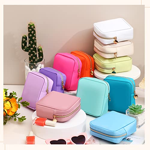 Kacctyen Fresh Color Mini Nylon Makeup Bags Set – 12 Pouches, Small Travel Cosmetic Organizer for Women