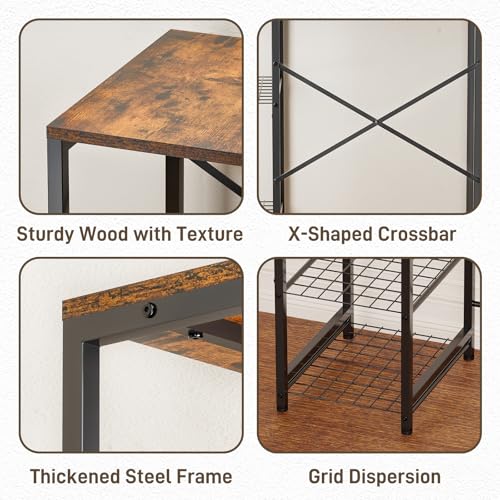 Mini Fridge Stand with Storage Shelves - Black & Rustic Brown 3-Tier Microwave Rack for Dorm Apartment Kitchen Office