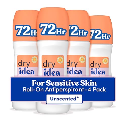 Dry Idea Unscented Roll-On Deodorant & Antiperspirant for Women - Hypoallergenic, 3.25oz, Pack of 4, 72Hr Odor & Sweat Protection