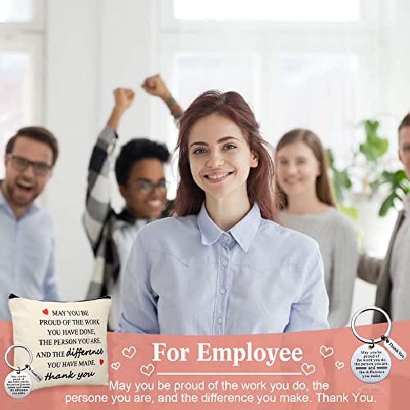 Geosar 16 Pcs Employee Appreciation Gifts for Women Makeup Bags Women's Day Inspirational Canvas Cosmetic Bags Thank You Keychains for Coworker Staff Nurse Teacher Volunteer Team