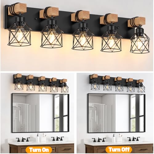 Farmhouse Style 5-Light Black Bathroom Vanity Light Fixture - Black / 5 Lights