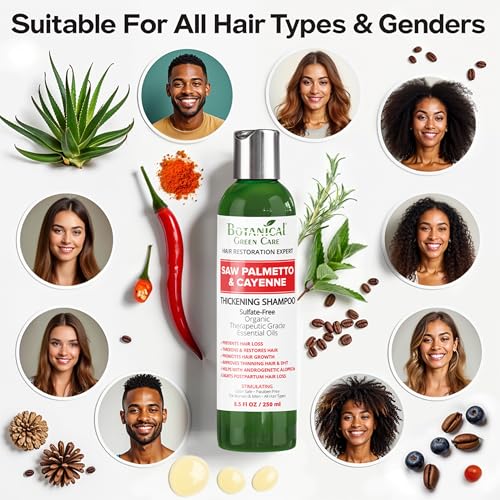 Botanical Green Care Saw Palmetto & Cayenne Thickening Shampoo 8.5 Fl Oz - Sulfate Free for Thinning Hair