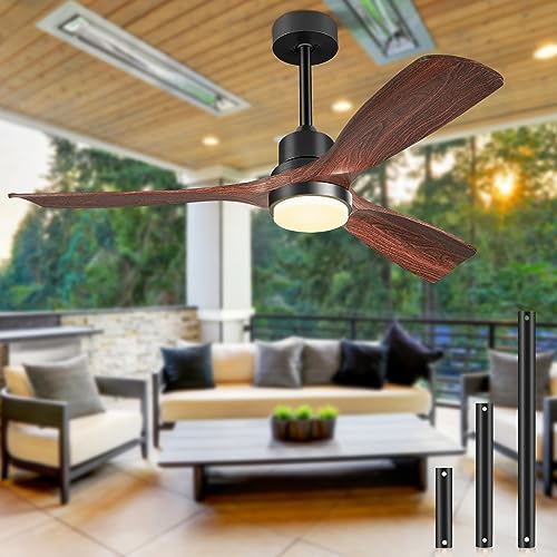 Forrovenco 52 Inch Black Walnut Ceiling Fan with Light & Remote Modern Indoor Outdoor