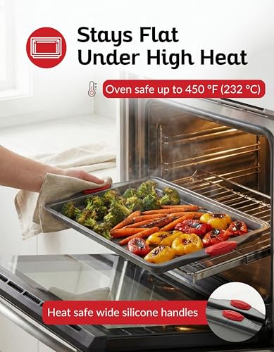 Red & Grey Nonstick Baking Sheet Pan Set - Heavy-Gauge Carbon Steel, 3 Pieces