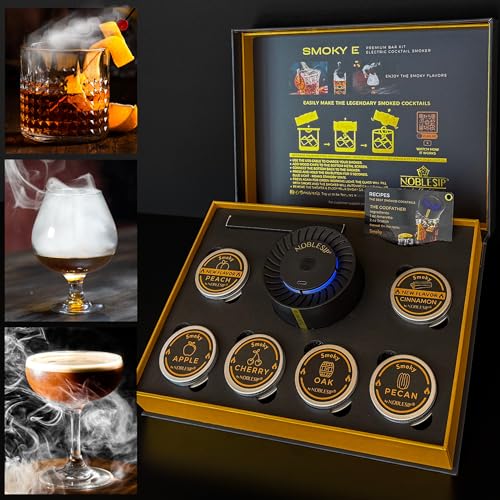 NOBLESIP Electric Cocktail Smoker Kit for Whiskey & Spirits - Automatic Smoke Infuser with 6 Flavors, Home Bar Gift