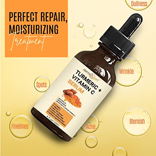Turmeric Serum for Face + Glow-Boosting Vitamin C Serum - 4 Fl Oz Organic Moisturizer for Acne Dark Spots & Radiant Skin