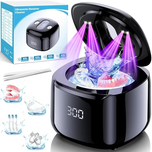 Black Ultrasonic Retainer & Denture Cleaner Machine 49KHz 220ML with Digital Timer