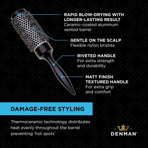Denman Thermo Ceramic Hourglass Hot Curl Brush - Medium, Gray, For Styling & Volume