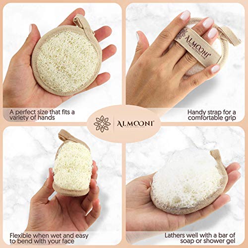 Natural Egyptian Shower Loofah Sponge Set with Back Scrubber & Facial Loofah