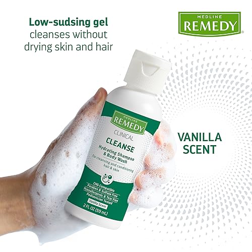 Medline Remedy Clinical Hydrating Shampoo & Body Wash (2 fl oz), 96 Count, Vanilla Scent, Cleanser, No-Rinse, Adults, Kids, Shower Or Bedside, Dimethicone, Sulfate Free