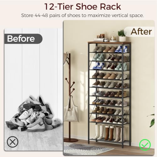 12-Tier Shoe Rack Organizer Holds 44-48 Pairs Adjustable Storage