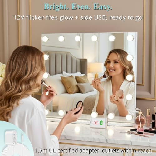 LUXFURNI Vanity Mirror with Lights, 23.6" Hollywood Makeup White