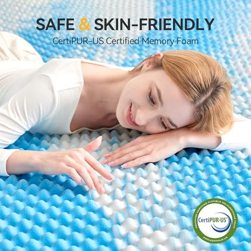SINWEEK Queen 3 Inch Egg Crate Memory Foam Mattress Topper Blue - Support & Cooling