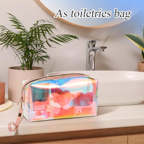 Clear Iridescent Holographic Makeup Bag with Zipper - L - 8 Pack