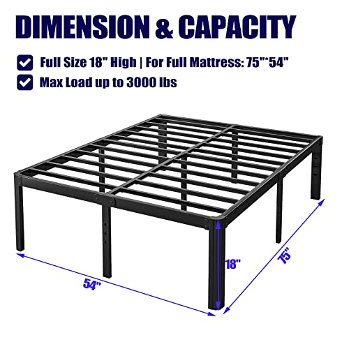 Full Size Platform Bed Frame 18 Inch Heavy Duty No Box Spring Needed - Black