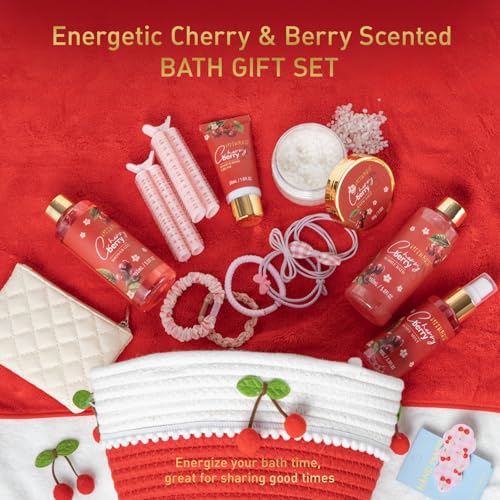 Hitrees Cherry & Berry Spa Gift Set for Women - Bath, Body & Hair Care
